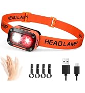DARKBEAM LED Headlamp High Lumens USB Rechargeable White & Red Dual Light Headlight for Hardhat w...