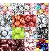 70Pcs Sports Beads - 12mm Basketball, Baseball, Volleyball, Football, Tennis, Softball Acrylic Be...