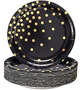 CENLBJ Black and Gold Party Supplies, Black Paper Dessert Plates for Birthday Graduation (50-Count)