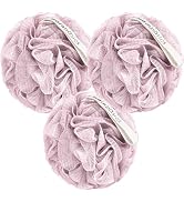 MainBasics Bath Shower Loofah Sponge Pouf Body Scrubber Exfoliator Body Wash Sponge (Set of 3, Pe...