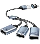Duttek USB Splitter 1 to 3 with USB A to C Adapter, USB 2.0 Extension Cable 3 Port Hub for PC, Ma...