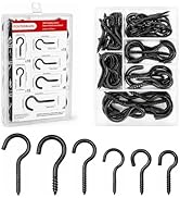 Foundrain 60 Pack Screw-in Cup Hooks, 6 Sizes Assorted, Rust Resistant Black 304 Stainless Steel ...