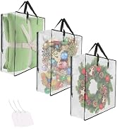 3 Pack Clear Storage Bags with Zipper and Handles, Halloween Christmas Wreath Storage Container, ...
