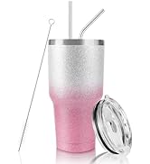 30 oz Tumbler Pink Glitter Gradient Cup Stainless Steel Double Wall Vacuum Insulated Mug with Str...