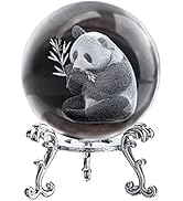 ZEERSHEE 60mm Glass Laser Engraved Panda Ball with Stand Crystal Cute Panda Collectibles Figurine...