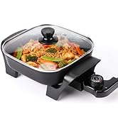 I-Keukenn 12"x 9" Electric Skillet with PFAS-Free Non-Stick Ceramic Coating, Removable Electric F...