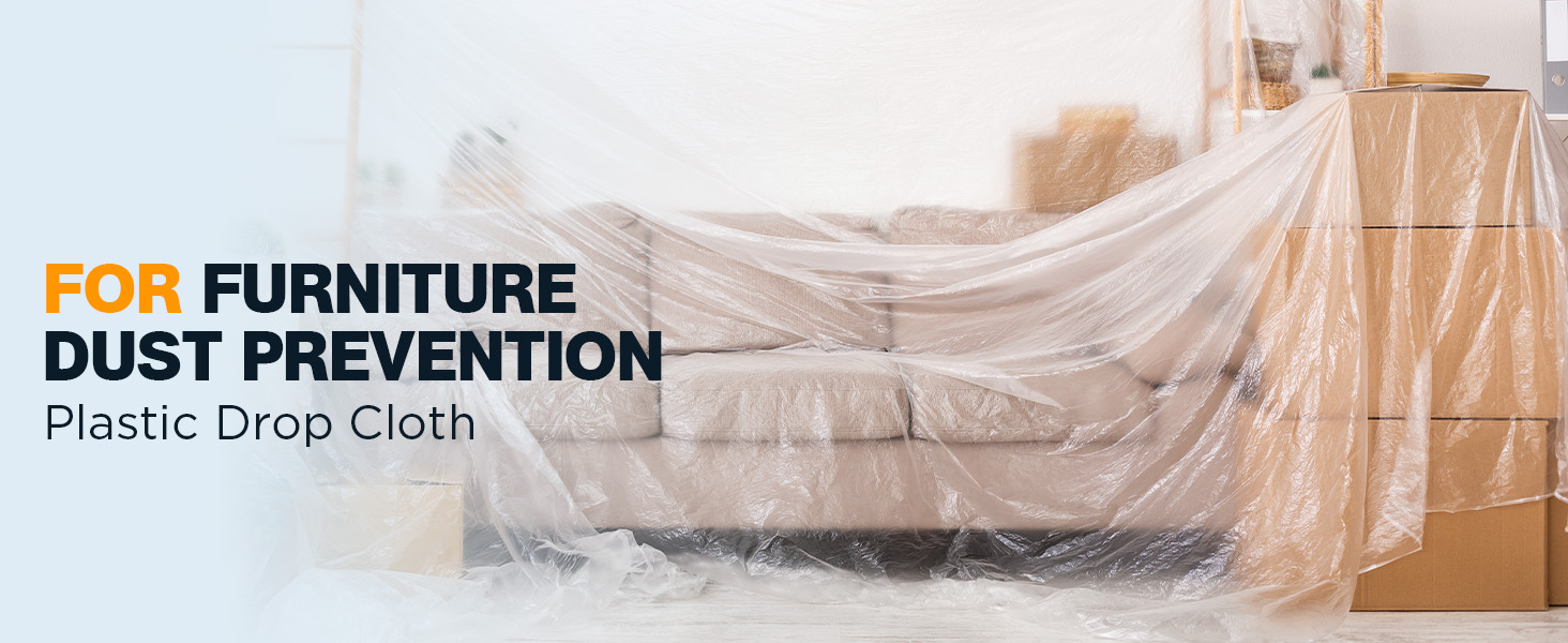 Heavy-duty plastic dust sheets + tarps=full paint project protection.