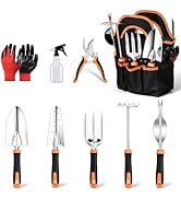 9-Piece Stainless Steel Garden Tools Set, HaSteeL Outdoors Gardening Hand Utensils Kit with Stora...