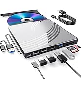External CD DVD+/-RW Drive,USB 3.0 Ultra Slim CD Burner with 4 USB Ports, 2 TF/SD Card Slots,1 Ty...
