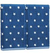 JarThenaAMCS 2Pcs Patriotic Hand Towels 4th of July Blue White Stars Cotton Bathroom Towel Indepe...