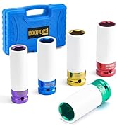 KOOPOOL 1/2" Lug Nut Socket Set, 15 17 19 21 22 MM 5 Pieces Deep Impact Socket set, Wheel Thin Wa...