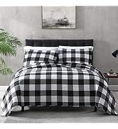 EXQ Home Quilt Set Full/Queen Size 3 Piece,Lightweight Microfiber Coverlet Modern Style Black and...