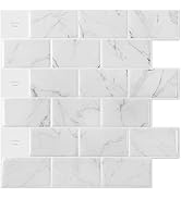 Art3d 10-Sheet Peel and Stick Subway Backsplash, 12 in. x 12in. White Marble Design