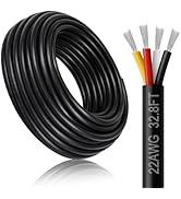 DEKIEVALE 22 Gauge 4 Conductor Wire, 32.8FT Black PVC Stranded Tinned Copper Wire, 22/4 Speaker W...