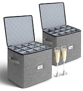 punemi Champagne Flute Storage Container, 2 Pack Wine Glass Storage Box w/Hard-Shell Top, Bottom ...