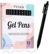 YISAN Black Gel Pens 12 Pack,Black Ink Pens Bullet Tip 0.7 mm,Journal Pens Fast Dry,Retractable,S...