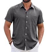 ROUWELL Mens Linen Shirt Short Sleeve Wrinkle Free Casual Untucked Button Down Shirts Beach Breat...