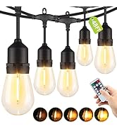 Larkvue 48FT Outdoor String Lights with Remote, Dimmable Patio Lights with 15+2 LED Waterproof Sh...