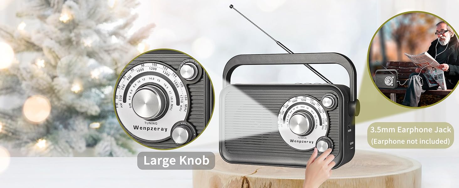 The D218 radio has a large knob and dashboard for easy operation, as well as a 3.5mm headphone jack