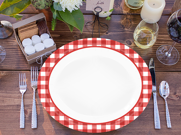 red and white gingham oval paper plates disposable dinner plates wedding birthday party plates