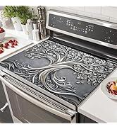 HOMETITUTE Stove Top Covers for Electric 28x20 Inches Silver Floral Tree Embossed Design Heat Res...