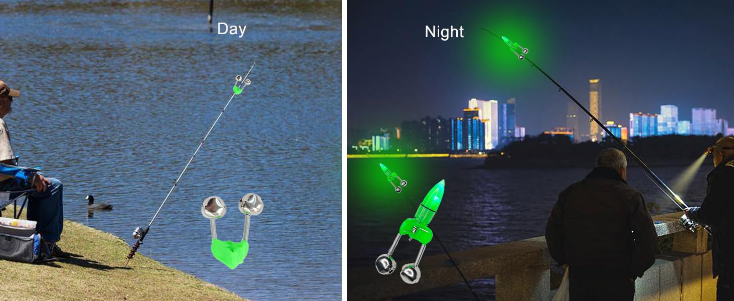 day night fishing bells left bell only daytime right bell with LED light night fishing catfish bells