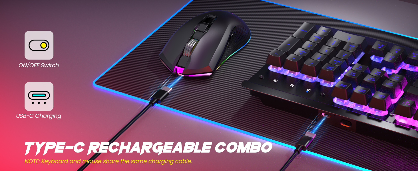 Rechargeable gaming keyboard and mouse
