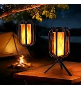 Toodour Solar & Battery Powered Lantern Outdoor Lights, 2 Pack Black LED Lantern with 4 Modes, Wa...