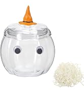 HANZE Plastic Pumpkin Jar with Lid – 25oz/740ml Halloween, Thanksgiving Decor & Gift Box – Cute P...