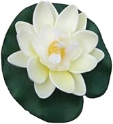 YuanHolumid 2Pcs Artificial Floating Foam Lotus Flowers White with Water Lily Pad Ornaments,for P...