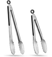 Hotec Stainless Steel Kitchen Tongs Set of 2 - 9" and 12", Locking Metal Food Tongs Non-Slip Grip