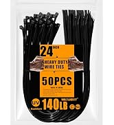 WISLIGHT Heavy Duty 140Pounds Tensile Strength24 Inchx0.3 Inch 50 pcs, Black Zip Ties for indoor ...