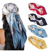 HBselect 4PCS Head Scarf for Women 35” Head Scarves Silk Like Satin Neck Scarfs Square Bandana Ha...