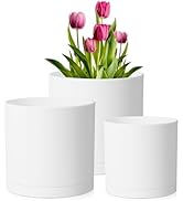 Meowell 8/7/6 inch Plant Pots, Set of 3 Cylinder Flower Pots for Outdoor Indoor Plants, Decorativ...