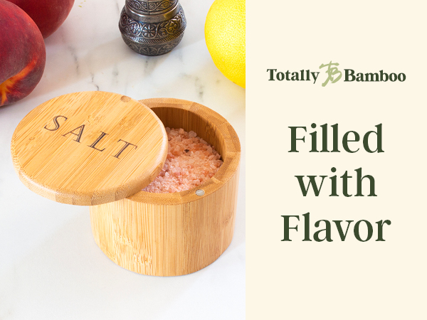 Salt cellar filled with gourmet salt in kitchen