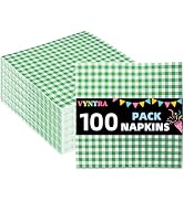 Vyntra Green and White Gingham Disposable Paper Napkins, 100 Count Checkered Party Tableware for ...