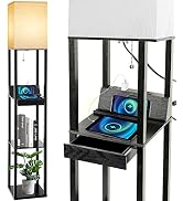 Floor Lamp with Shelves, RUNTOP LED Shelf Floor Lamp with Wireless Charger & 2 Charging USB Ports...