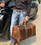 24" Leather Duffle Bag for Men and Women, Full Grain Leather Travel Overnight Weekender Sports Gy...