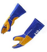 RAPICCA Welding Gloves Fire Heat Resistant: Blue 16IN 932? - Fireproof Leather For Stick Mig Flux...