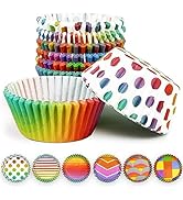 qiqee Stripe Rainbow 300-Count Cupcake Liners Standard Cupcake Cups 6 Design Cupcake Papers Bakin...