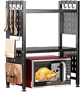 Adjustable Microwave Stand,Microwave Oven Rack Shelf Heavy Duty 3-Tier Shelf with 9 Hooks for Kit...