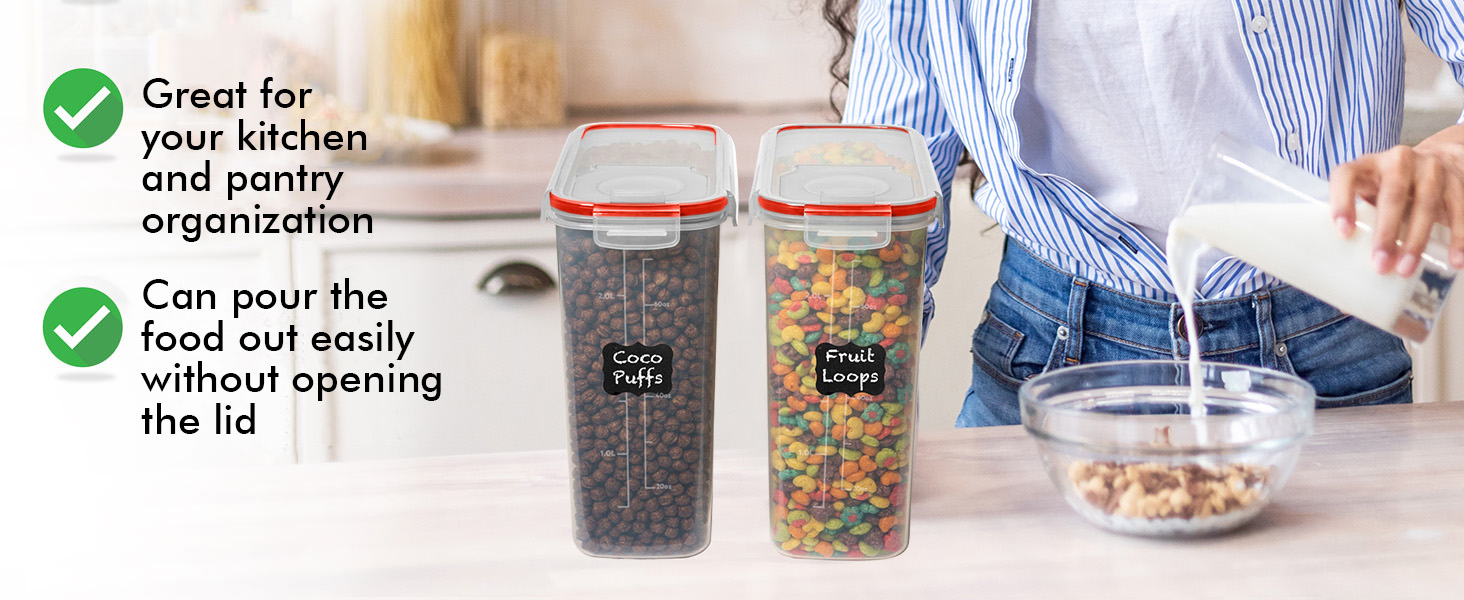 clear cereal containers storage, pancake mix container, baking supplies containers, rice storage