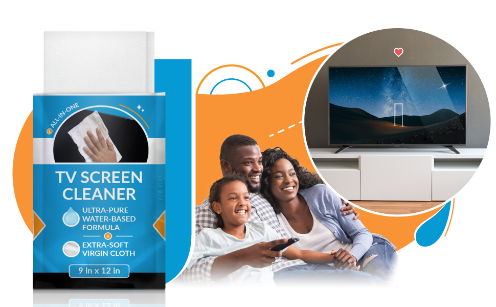 TV Screen Cleaner. All-In-One. Made with an ultra-pure, water-based formula and an extra-soft cloth.