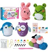 A-URA Learn to Crochet Kit for Beginners Kids and Adults, Premium 4 Animal Pattern Beginner Croch...