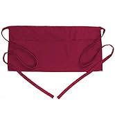 BOHARERS Waist Apron with 3 Pockets - Red Waitress Waiter Server Short Apron