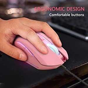 ergonomic design of pink mouse