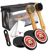Full Leather Wax Shoe Polish Kit - 2x Brush, Buffing Cloth, Travel Case, Laces - Red Moose