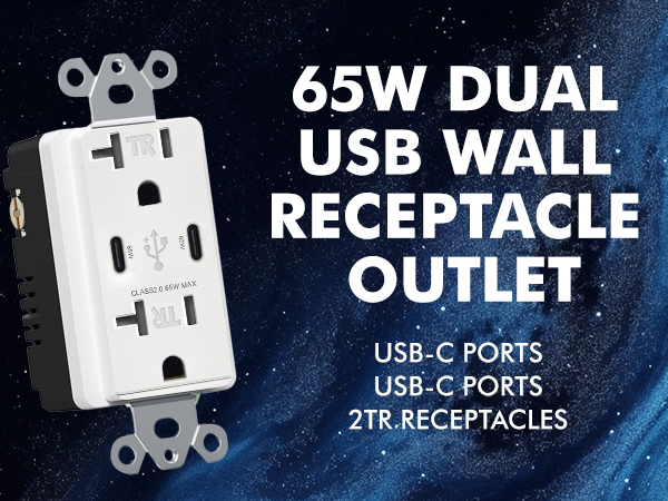 65W dual usb c wall receptacle outlet
