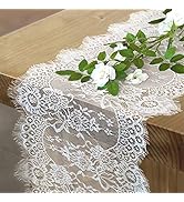 LuoluoHouse White Lace Table Runner 2 Pieces 14x120 Inch Vintage Rustic Farmhouse Chic Table Runn...