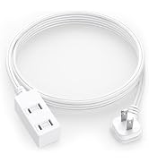 Flat Plug Extension Cord 6Ft White - 2-Prong Power Strip with 3 Polarized Outlets & Tamper Guard,...
